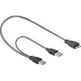 DeLOCK USB 3.2 Gen 1 Y-Kabel, 2x USB-A Stecker > Micro-USB 3 Stecker schwarz/rot, 0,6 Meter