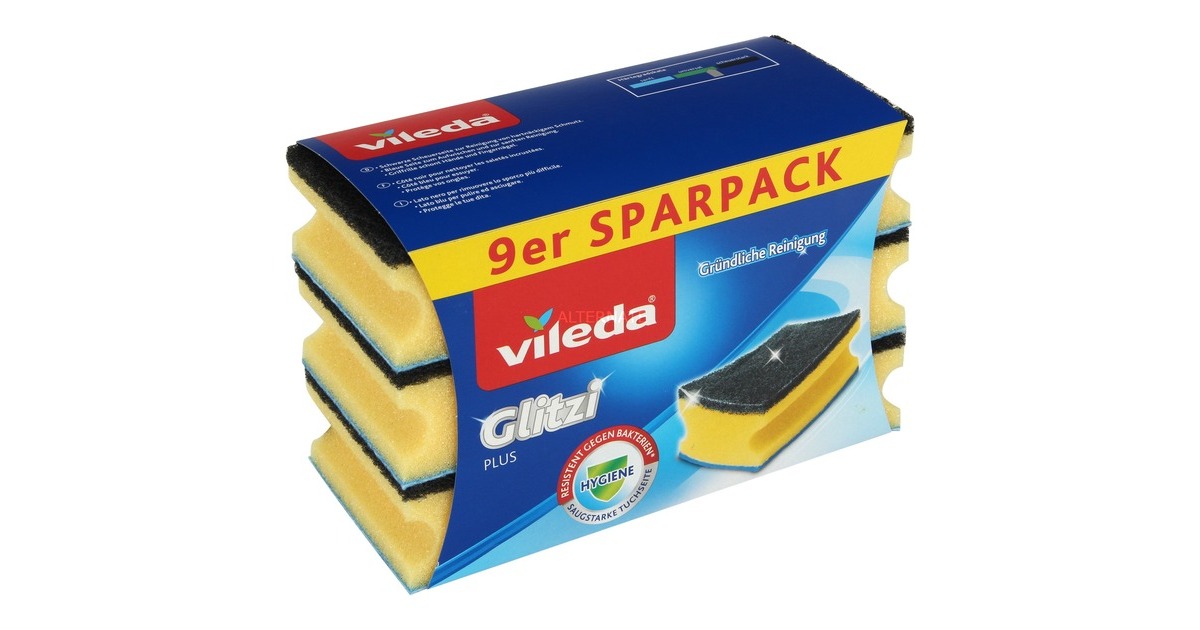 Vileda Glitzi plus Topfreiniger, mit Antibac, Schwamm gelb, 9er 