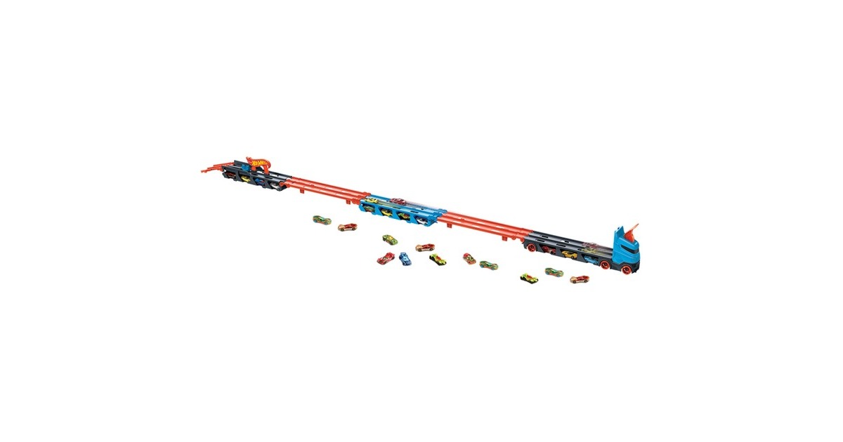 2-in-1 Hot Wheels blau/orange Spielfahrzeug Rennbahn-Transporter,