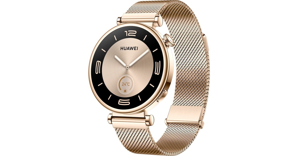 Huawei Watch GT4 41mm (Aurora-B19M), Smartwatch gold/weiß, goldenes  Milanese-Armband