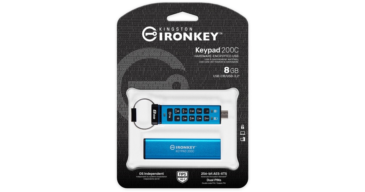 Kingston IronKey Keypad 200 8 GB, USB-Stick USB-C 3.2 Gen 1