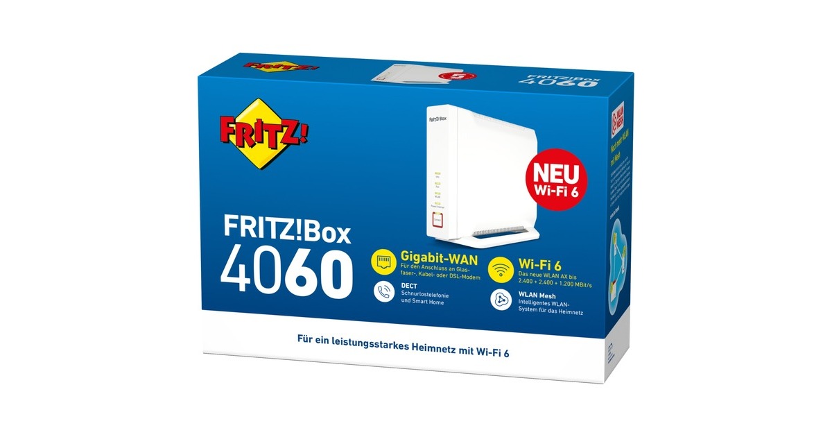 Router AVM FRITZ!Box 4060 International - Wi-Fi 6 Tri Band fino a 6.000 MBit/s, WAN a 2.5 Gb, 3x