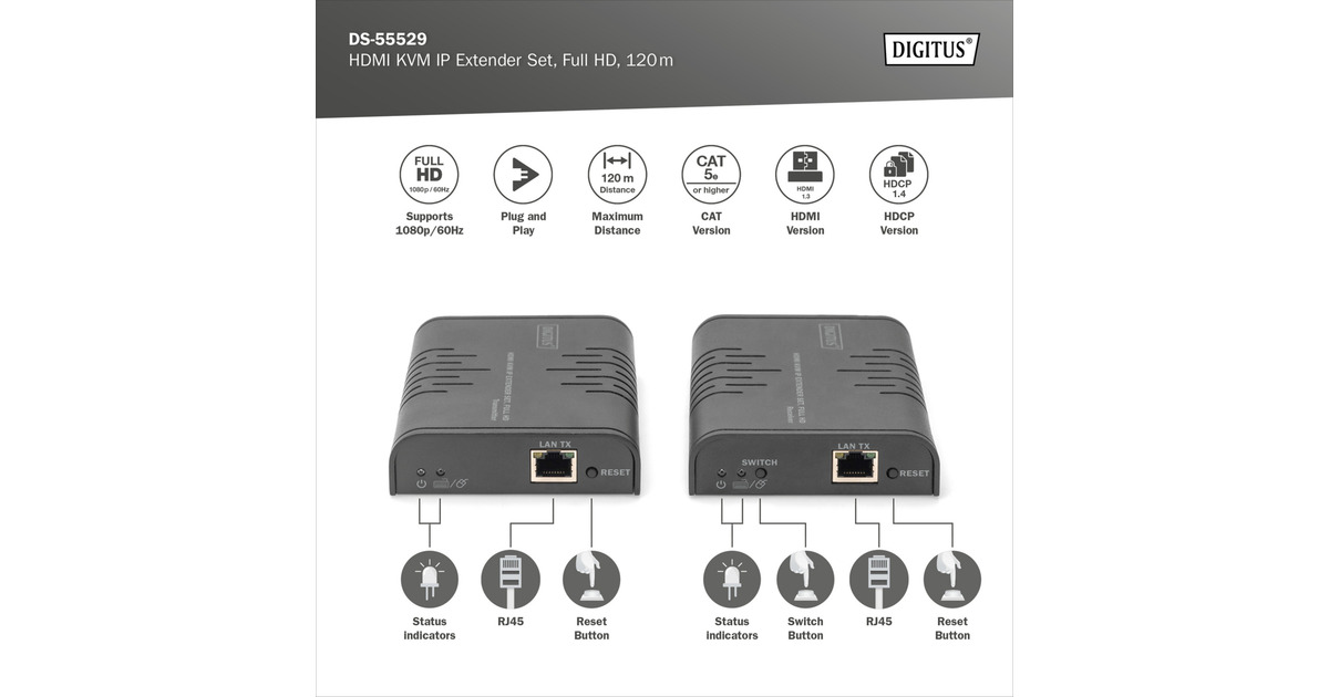 DIGITUS KVM over IP Extender Set, HDMI | AV-Multiroom günstig kaufen | elektronik DIGITUS KVM over IP Extender Set, HDMI | AV-Multiroom günstig kaufen | elektronik