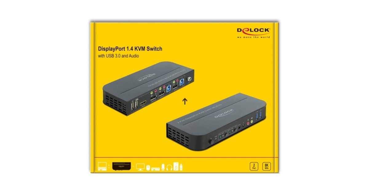 DeLOCK DisplayPort 1.4 KVM Switch 8K 30 Hz mit USB 3.2 Gen 1, KVMSwitch