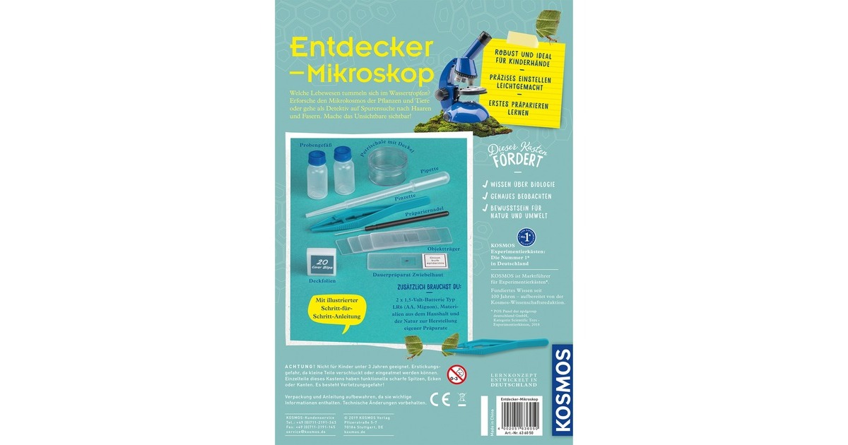 KOSMOS 616984 Entdecker-Mikroskop, Präparate vergrößern und Naturwissenschaften entdecken, Experimentierkasten mit mehrsprachiger Anleitung (DE, EN, FR, IT, ES, NL), ab 8 Jahren, MINT Spielzeug KOSMOS 616984 Entdecker-Mikroskop, Präparate vergrößern und Naturwissenschaften entdecken, Experimentierkasten mit mehrsprachiger Anleitung (DE, EN, FR, IT, ES, NL), ab 8 Jahren, MINT Spielzeug