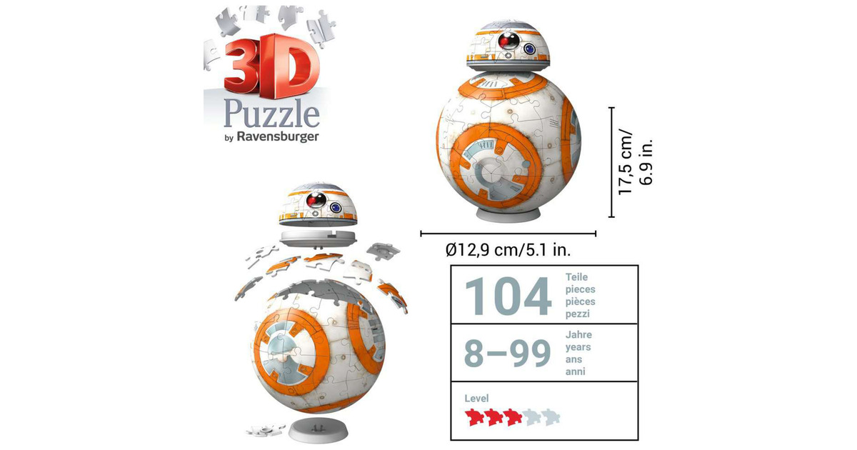 Star Wars BB-8 3D Puzzle – 81-teiliger Modellbausatz Für Kinder Ab 10 Jahren & Erwachsene, 19,7 X 19,7 X 31,1 Cm