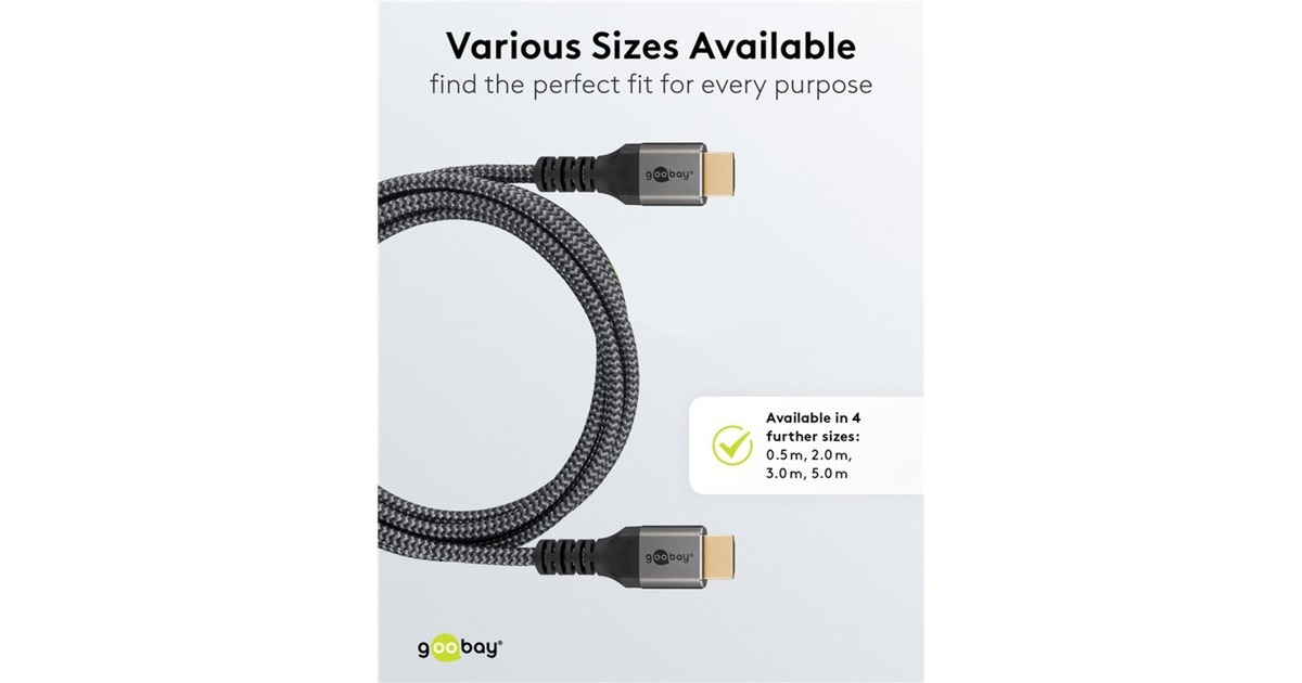 goobay Plus Ultra High-Speed HDMI-Kabel, 8K @ 60Hz grau, 1 Meter