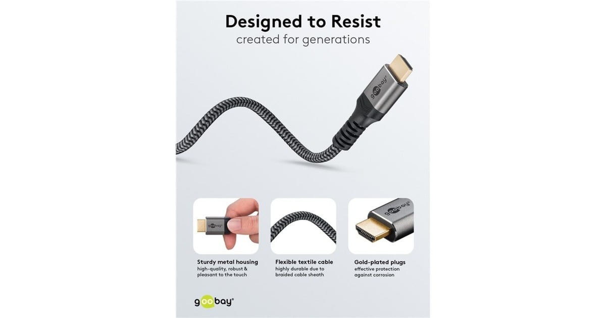 goobay Plus Ultra High-Speed HDMI-Kabel, 8K @ 60Hz grau, 1 Meter