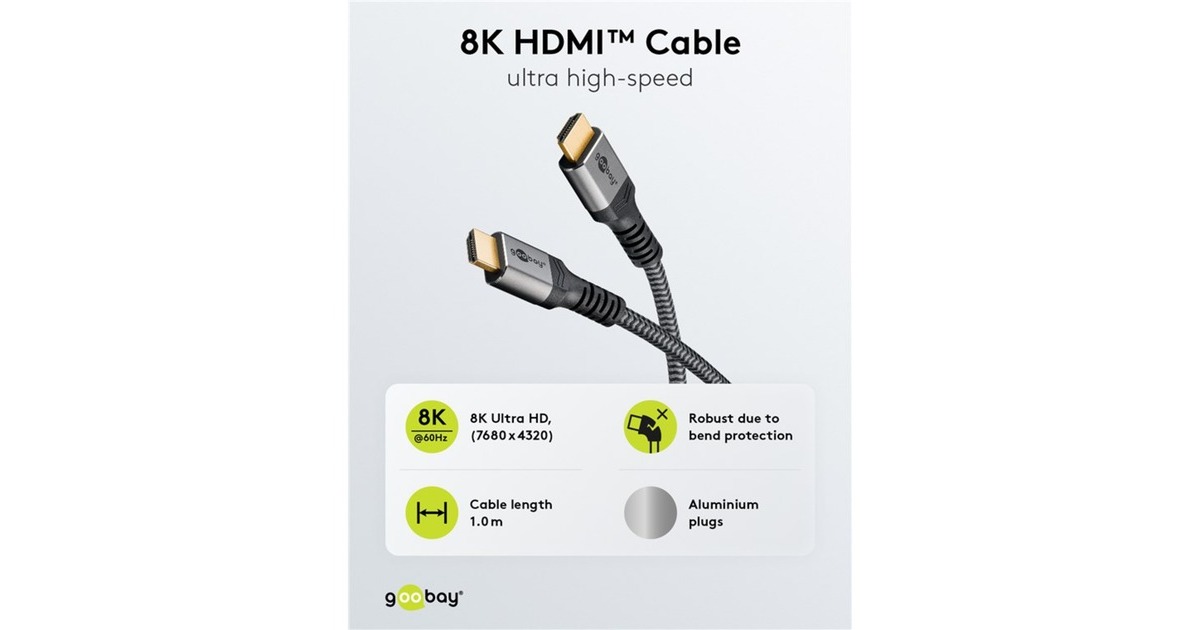goobay Plus Ultra High-Speed HDMI-Kabel, 8K @ 60Hz grau, 1 Meter