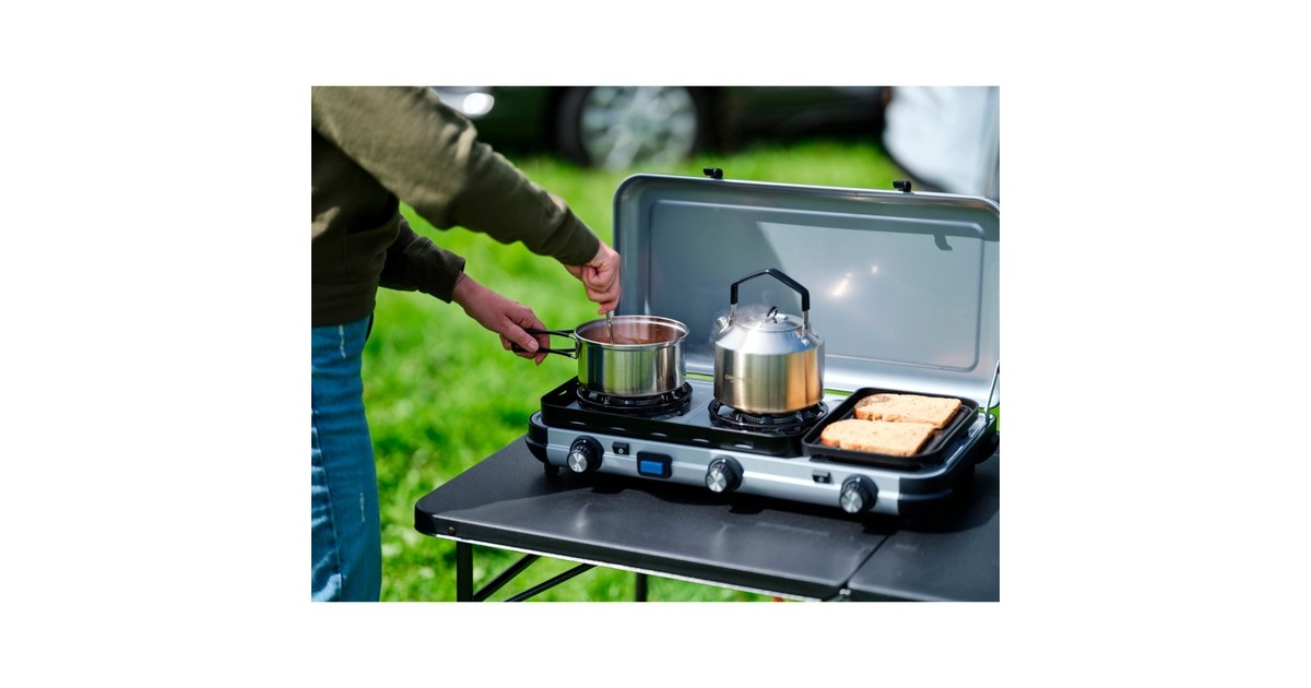 Campingaz Camping Kitchen 2 Multi Cook, Gaskocher grau, 2 Kochfelder 2x 1,8 kW + Grillplatte 0,9 kW