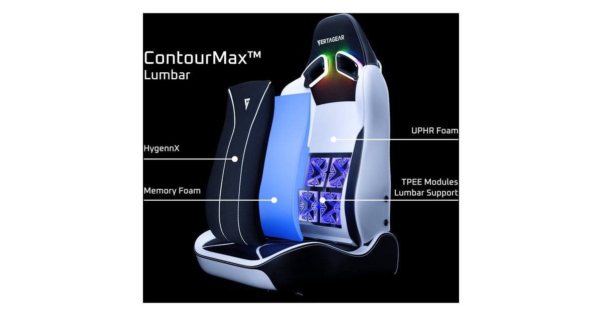 Vertagear SL3800 Gaming-Stuhl – Mit ContourMax Lendenstütze & VertaAir Sitz, Höhenverstellbar, Schwarz/karbon