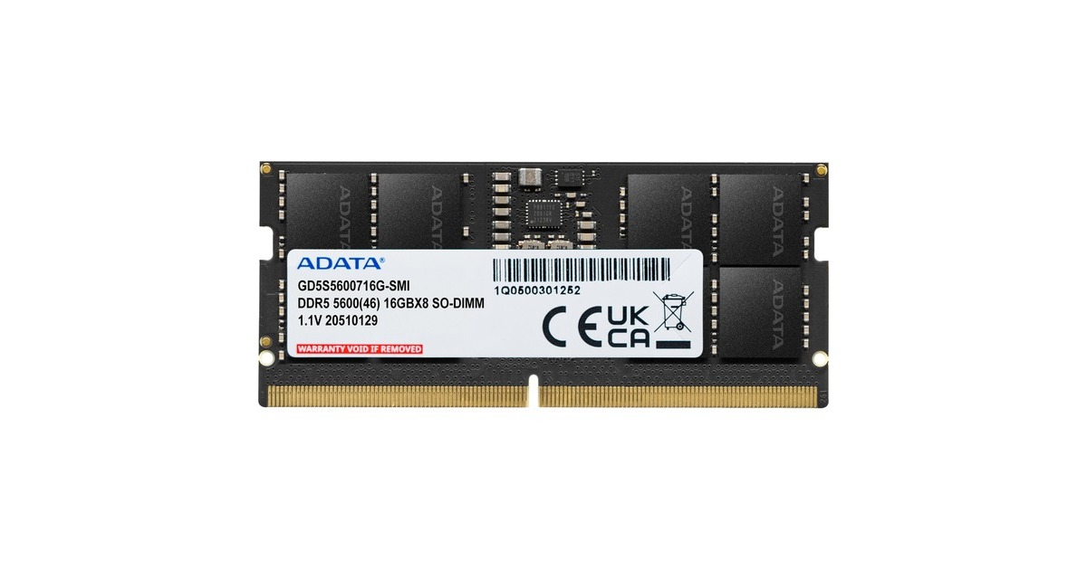 ADATA DDR5 5600 16GB SO-DIMM メモリ ADATA SO-DIMM 16 GB DDR5-5600 (1x 16 GB), Arbeitsspeicher schwarz