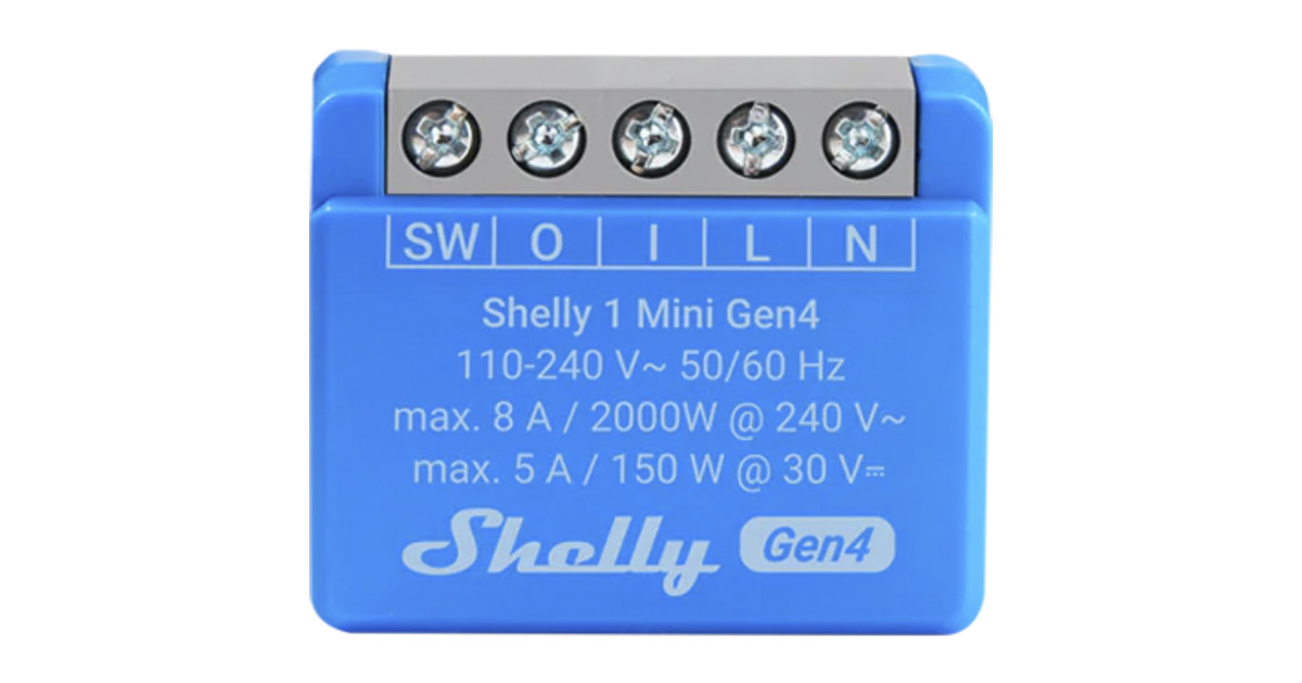 Shelly 1 Gen4 relais Blauw, Bluetooth, Wi-Fi