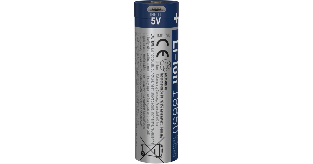 Ansmann Li-Ion Akku 2.600 mAh, mit Micro-USB Ladebuchse 18650, 1 Stück