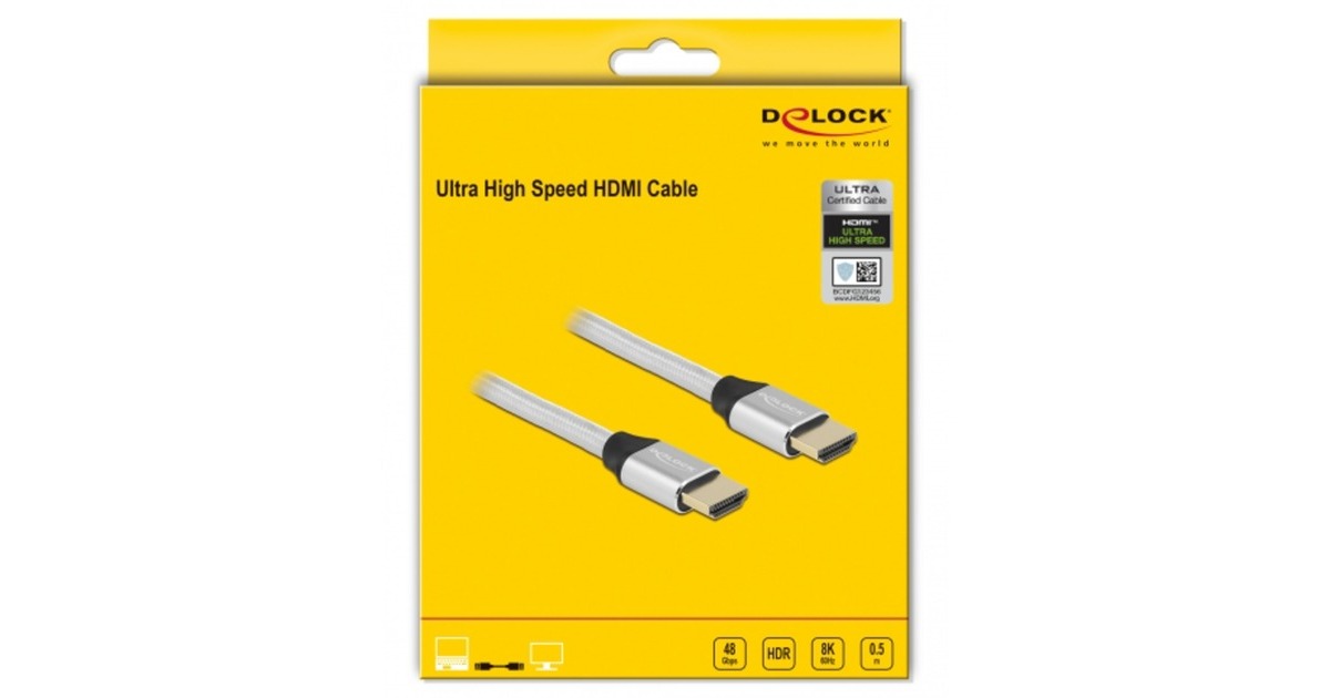 DeLOCK Ultra High Speed HDMI-Kabel 48 Gbps 8K 60Hz silber, 50cm