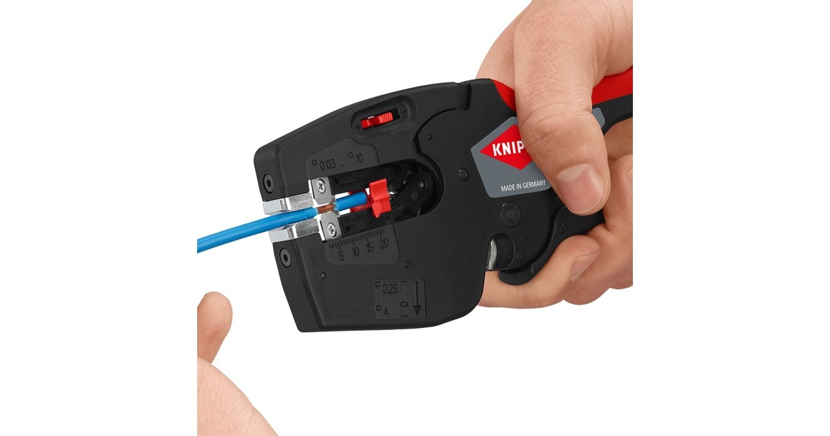 KNIPEX NexStrip Elektriker-Multiwerkzeug, Abisolier-Zange schwarz/rot