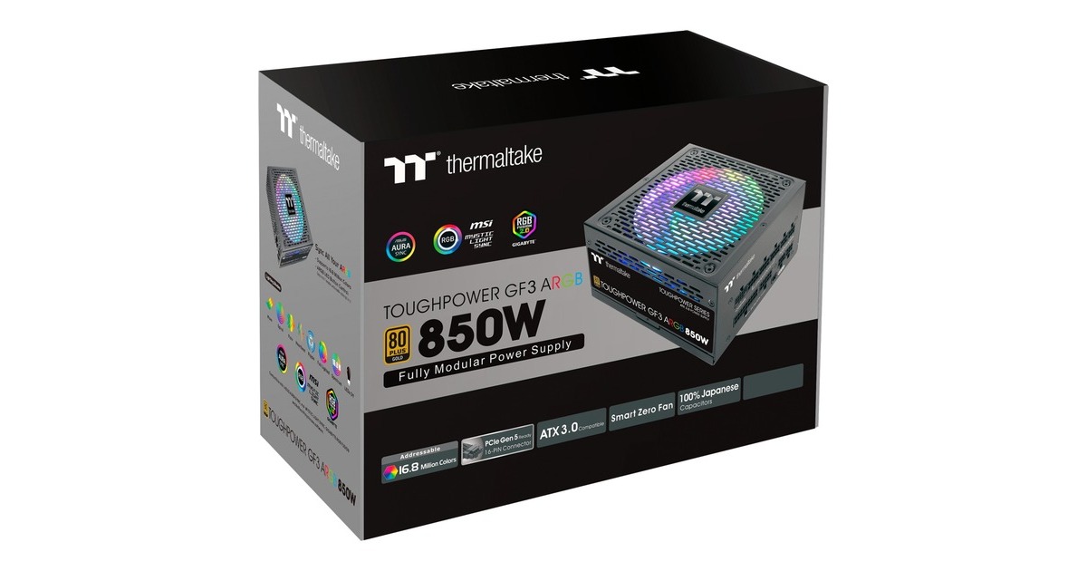 Thermaltake Toughpower GF3 ARGB 850W Gold, PC-Netzteil schwarz, 5x PCIe ...