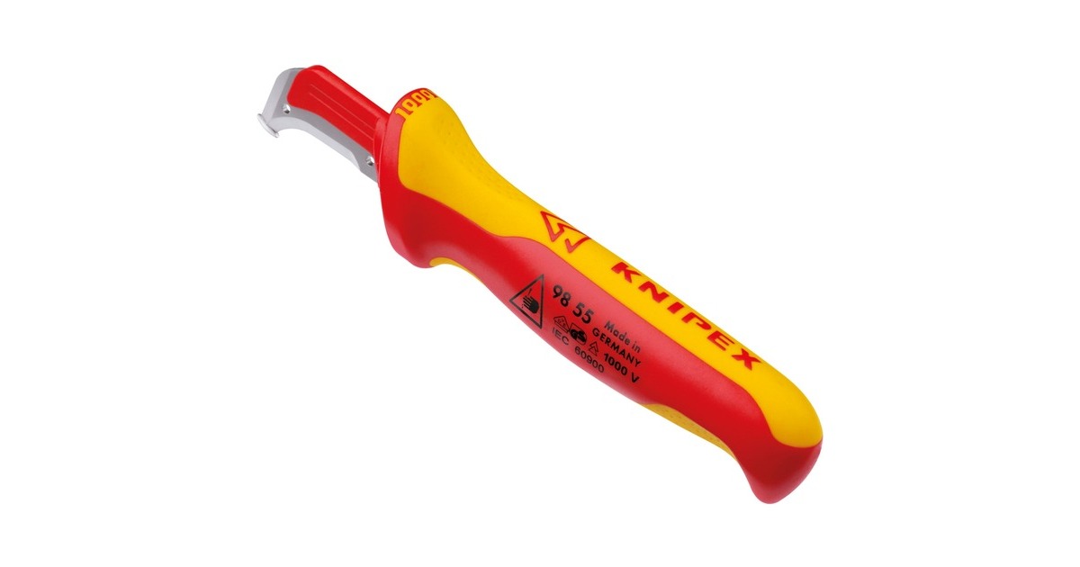 KNIPEX Abmantelungsmesser 98 55 SB VDE rot/gelb, Länge 180mm, mit 