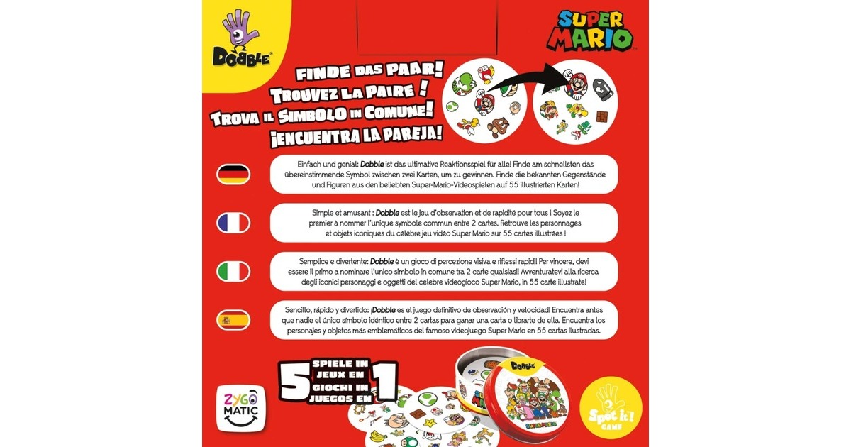 Dobble Super Mario Kartenspiel - Schnelligkeitsspiel Für 2-8 Spieler Ab 6 Jahren