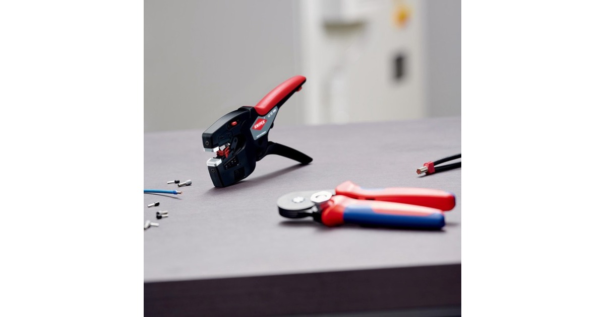 KNIPEX NexStrip Elektriker-Multiwerkzeug, Abisolier-Zange schwarz/rot 
