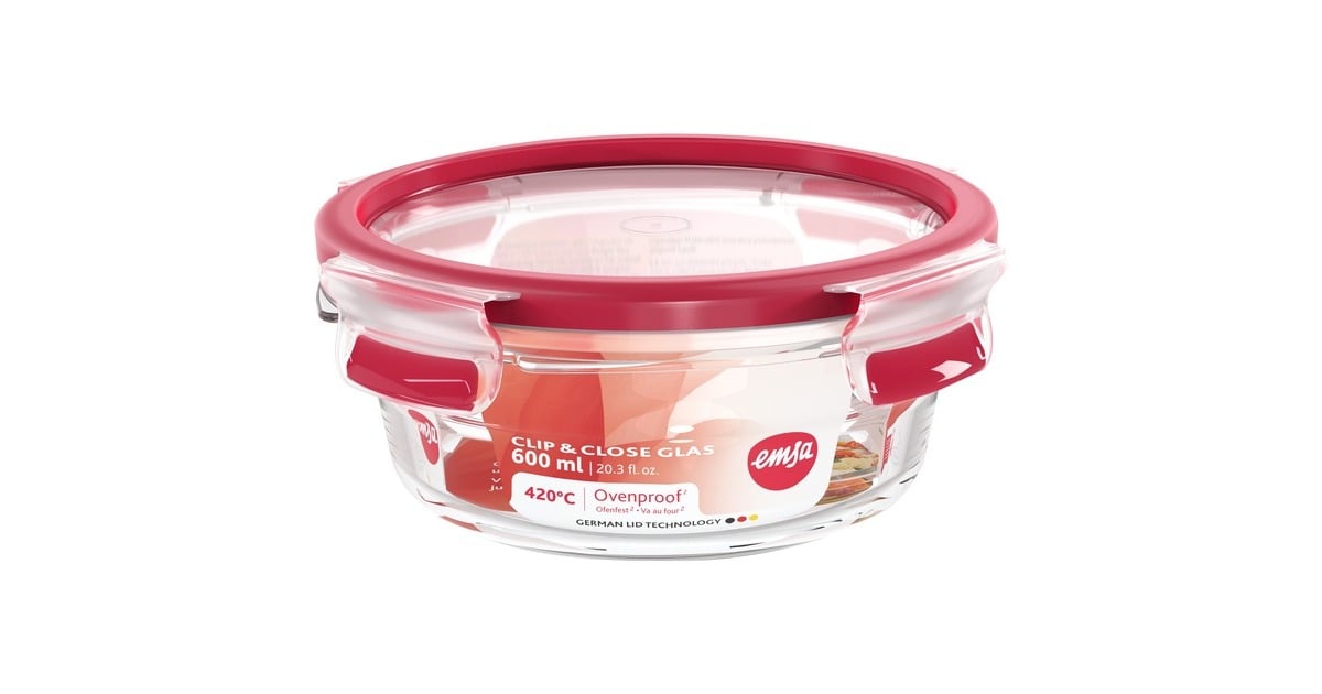 Emsa CLIP & CLOSE Glas-Frischhaltedose 0,6 Liter transparent/rot, rund, Ø 16,7cm