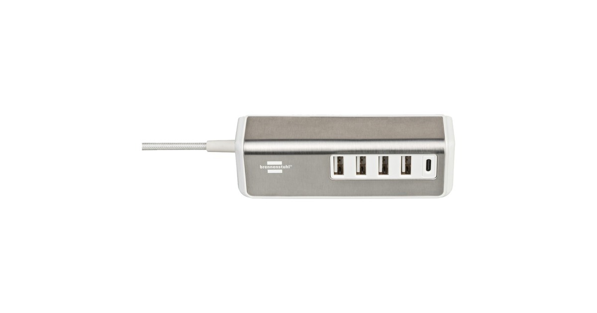 Brennenstuhl estilo USB-Multiladegerät weiß/edelstahl, 5x USB, PD 