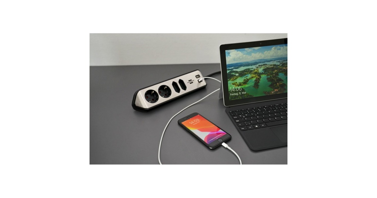 Brennenstuhl estilo Eck-Steckdosenleiste 4-fach schwarz/edelstahl  