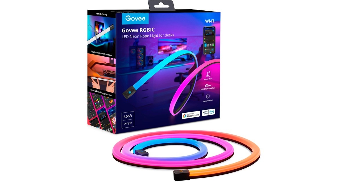 GOVEE RGBIC Neon Lichterkette für Schreibtische 3 m, LED-Lichtleiste RGBIC, Farbe