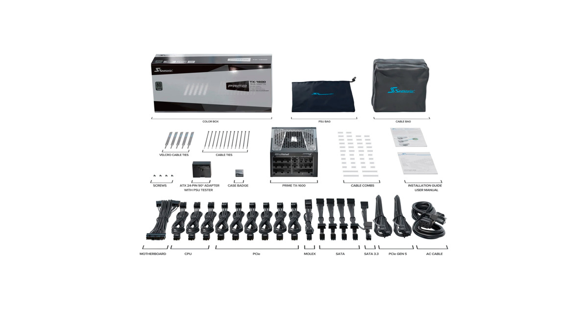 Seasonic Prime-TX-1600 ATX30 Netzteil – 1600 Watt, Hochwertig, Langlebig
