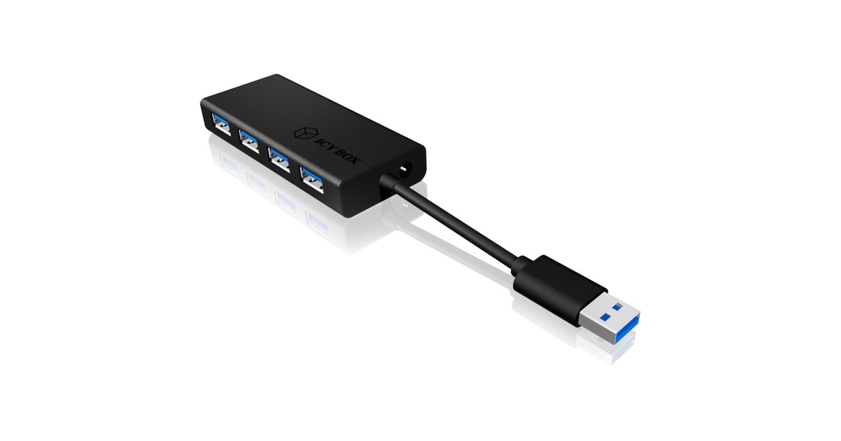 ICY BOX USB 3.0 Hub Mit Integriertem Kabel – 4 Ports, Alu-Gehäuse, Plug & Play