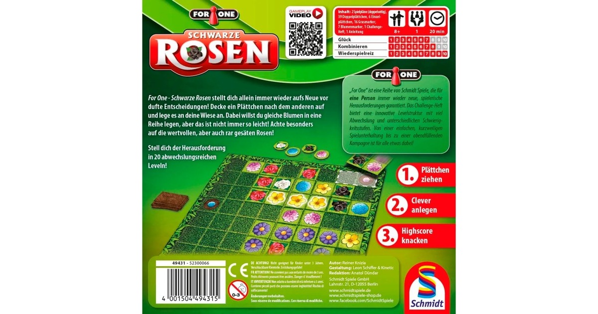 Solo Knizia - For One Schwarze Rosen von Schmidt Spiele (Rezension) | Spielecafé der Generationen