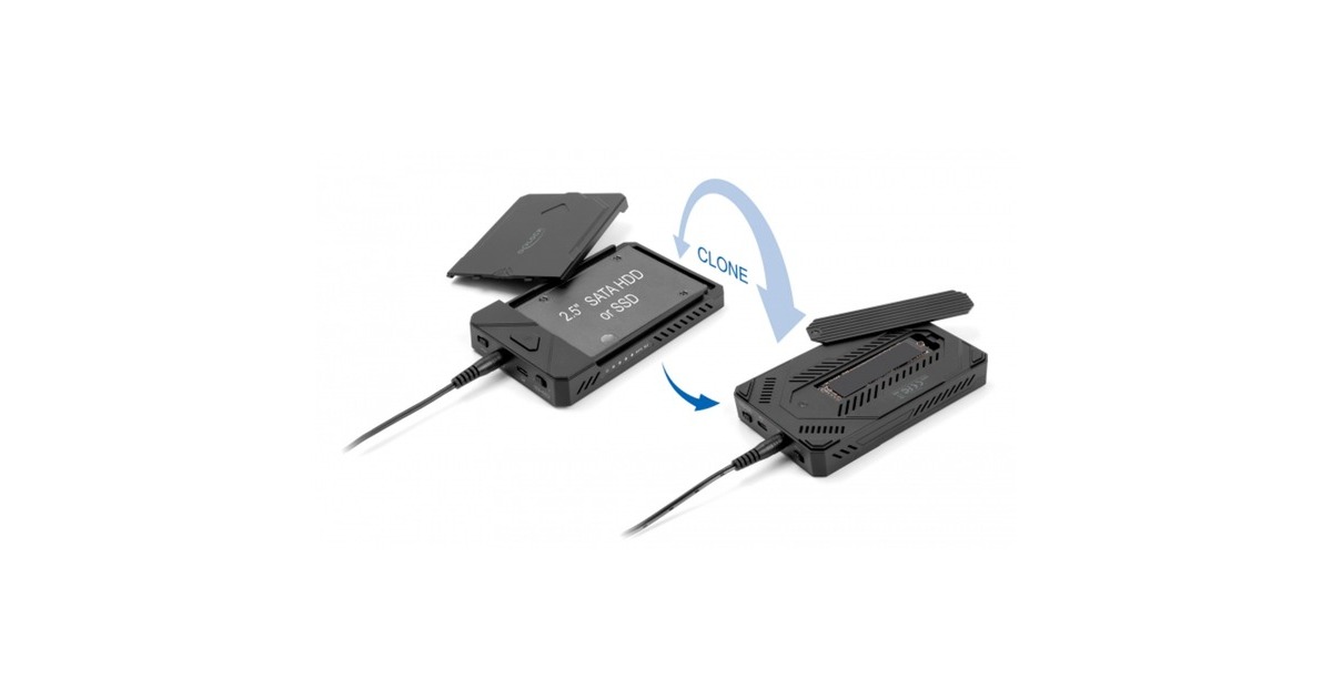 DeLOCK USB Type-C Gehäuse für 1 x M.2 NVMe SSD + 1 x 2.5″ SATA SSD 