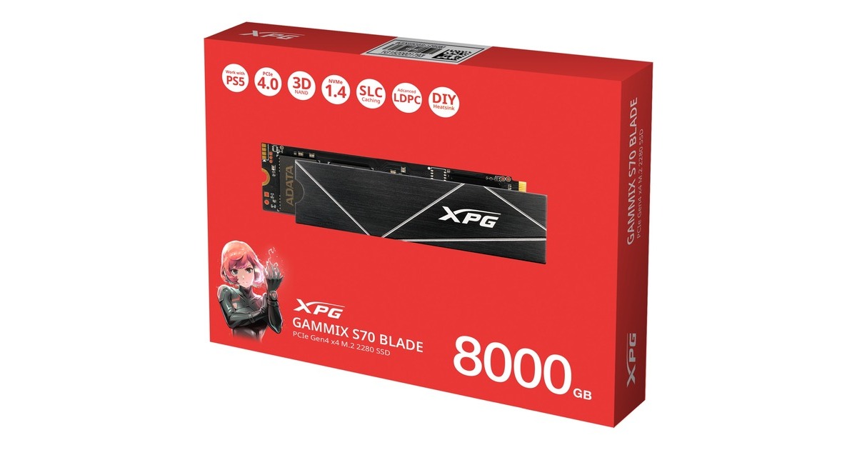 ADATA XPG GAMMIX S70 BLADE 8 TB, SSD PCIe 4.0 x4, NVMe 1.4, M.2 2280 ADATA XPG GAMMIX S70 BLADE 8 TB, SSD PCIe 4.0 x4, NVMe 1.4, M.2 2280