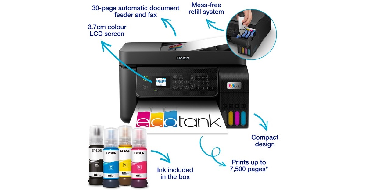 Epson EcoTank ET-4800, Multifunktionsdrucker schwarz, Scan, Kopie, Fax,  USB, LAN, WLAN