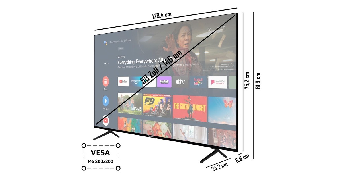 58 Zoll Fernseher Maße Länge Breite