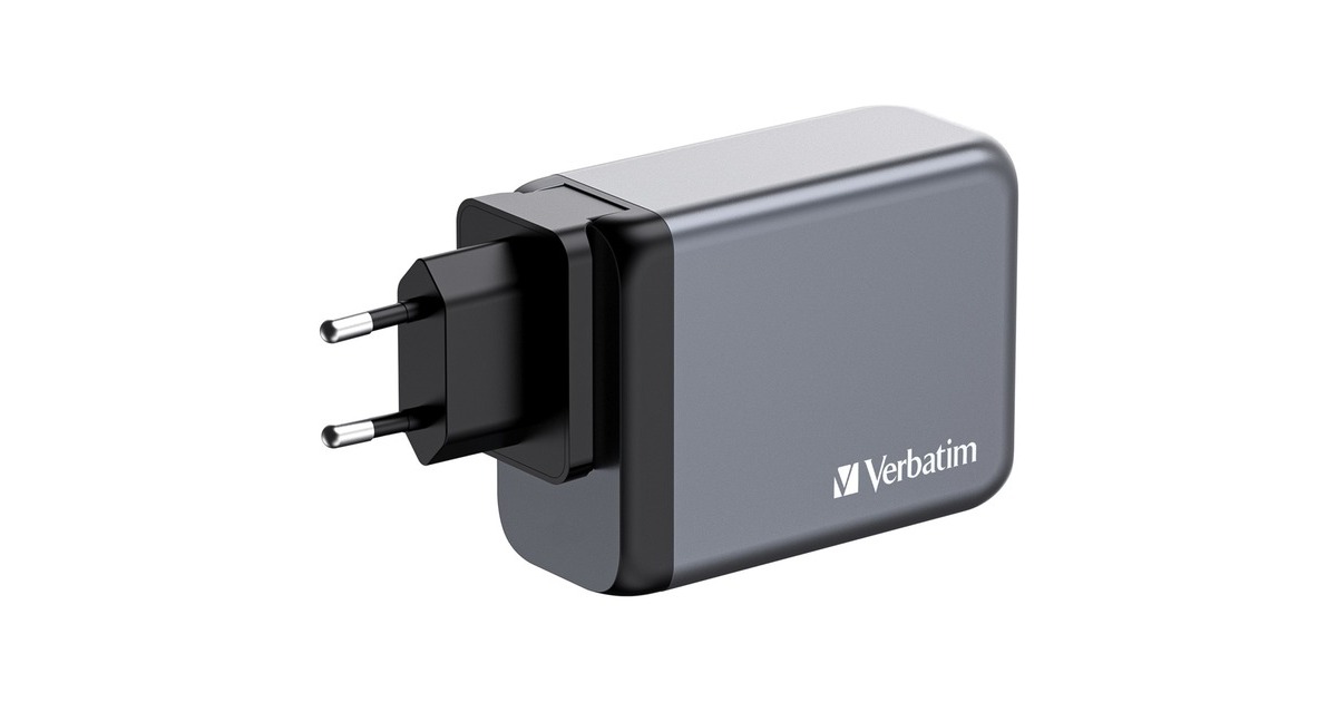 Verbatim GaN-Ladegerät 200W, 1x USB-A , 3x USB-C grau, PD 3.0, QC 3.0