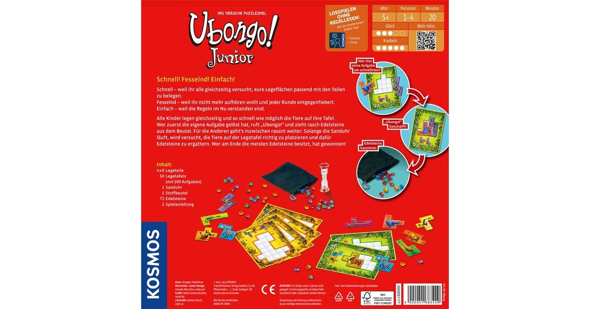 Kosmos Ubongo Junior - Gioco Da Tavolo Per Bambini 5+ Con Animali Safari - 1-4 Giocatori, 2 Livelli Di Difficoltà