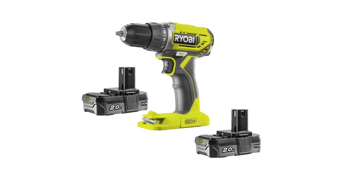 Ryobi ONE+ Akku-Bohrschrauber R18DD2-220S, 18Volt grün/schwarz, 2x 