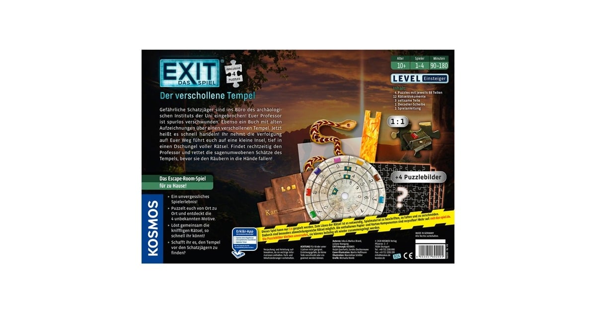 EXIT The Game + Puzzle: The Lost Temple - Escape Room Board Game With 4 Puzzles For 1-4 Players