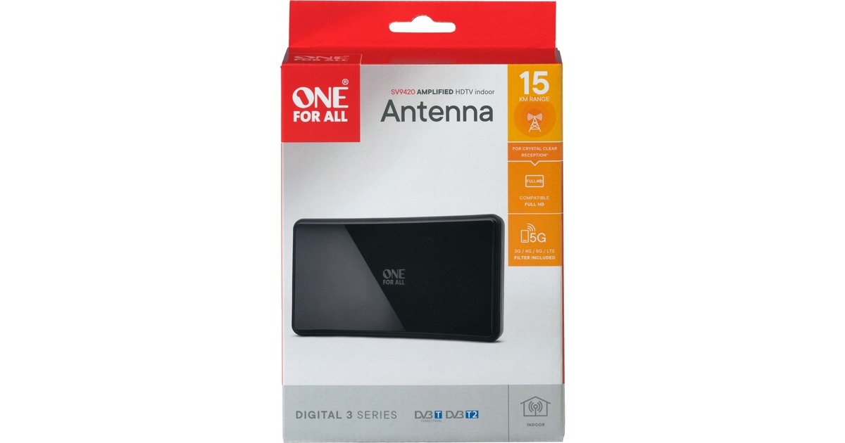 One For All SV9495-5G Zimmerantenne Mit 5G-Filter – DVB-T2, 4K Ultra HD, Reichweite Bis 25 Km