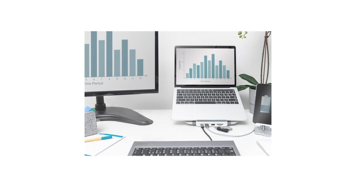Digitus Variabler Laptopständer weiß/silber, USB-C, HDMI, VGA