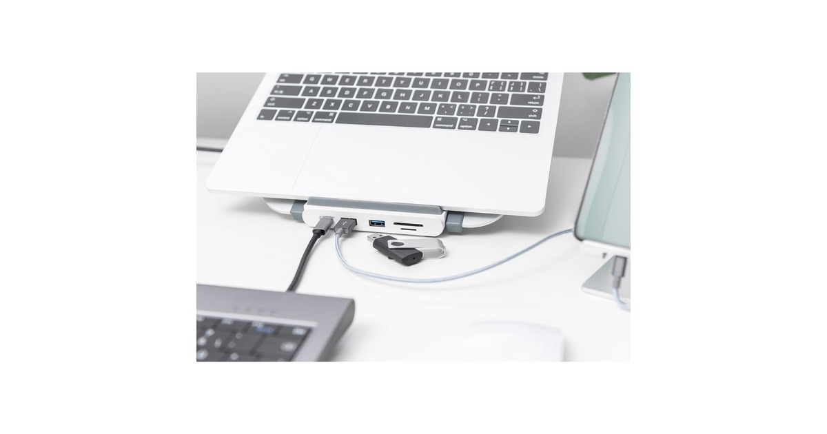 Digitus Variabler Laptopständer weiß/silber, USB-C, HDMI, VGA 