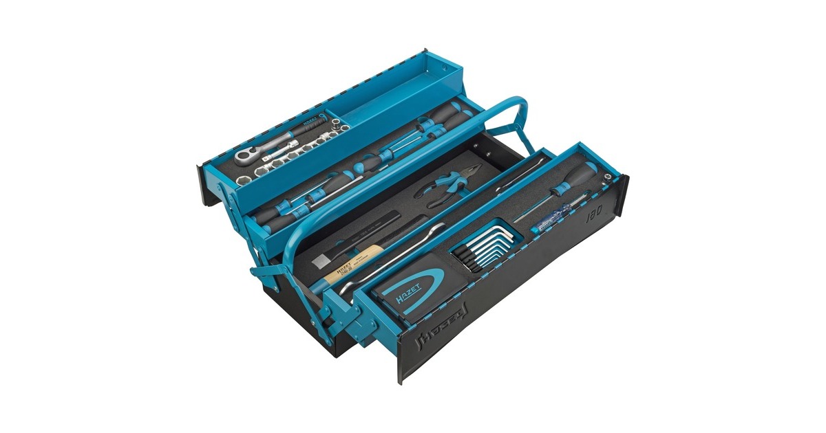 Hazet Metall-Werkzeugkasten 190/79, mit Inlays, Werkzeug-Set blau/schwarz,  mit Vorhängeschloss, 79-teilig