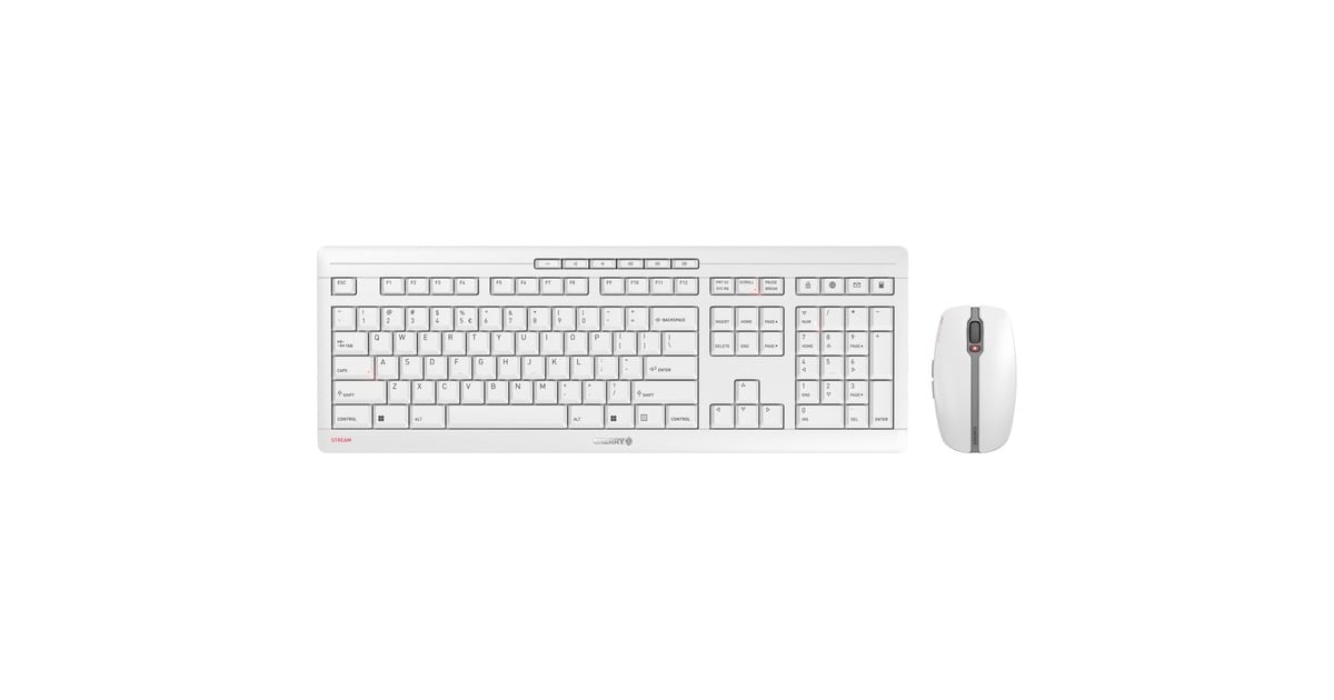 CHERRY STREAM DESKTOP, Draadloos Toetsenbord en Muis Set, EU Indeling ( QWERTY), Verbinding via 2,4 GHz, Stille Toetsen, Plat Ontwerp, Batterijgevoed, Wit-Grijs
