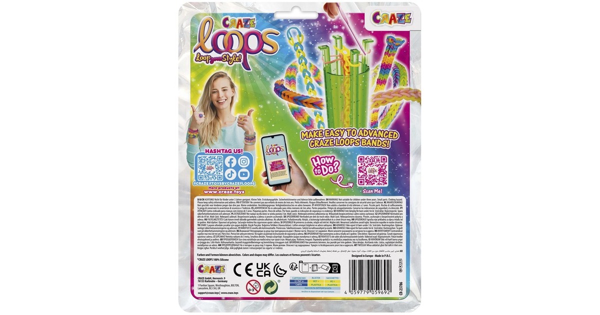 Recharge CRAZE Loops BAG 600 - 600 Élastiques En Silicone + 10 Fermoirs - Mélange Couleurs