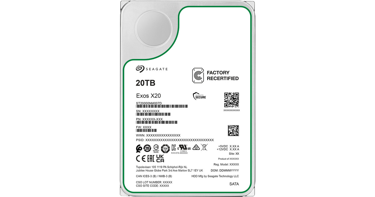Seagate Exos X20 20 TB Generalüberholt, Festplatte SATA 6 Gb/s, 3,5