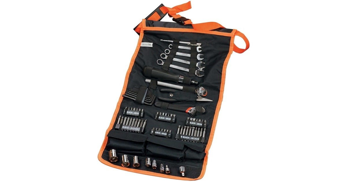 BLACK+DECKER Mechaniker-Set mit Rolltasche, 76-teilig, Werkzeug-Set  schwarz/orange
