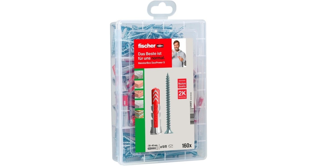 fischer Meister-Box GK Schrauben Haken, Dübel hellgrau, 100-teilig