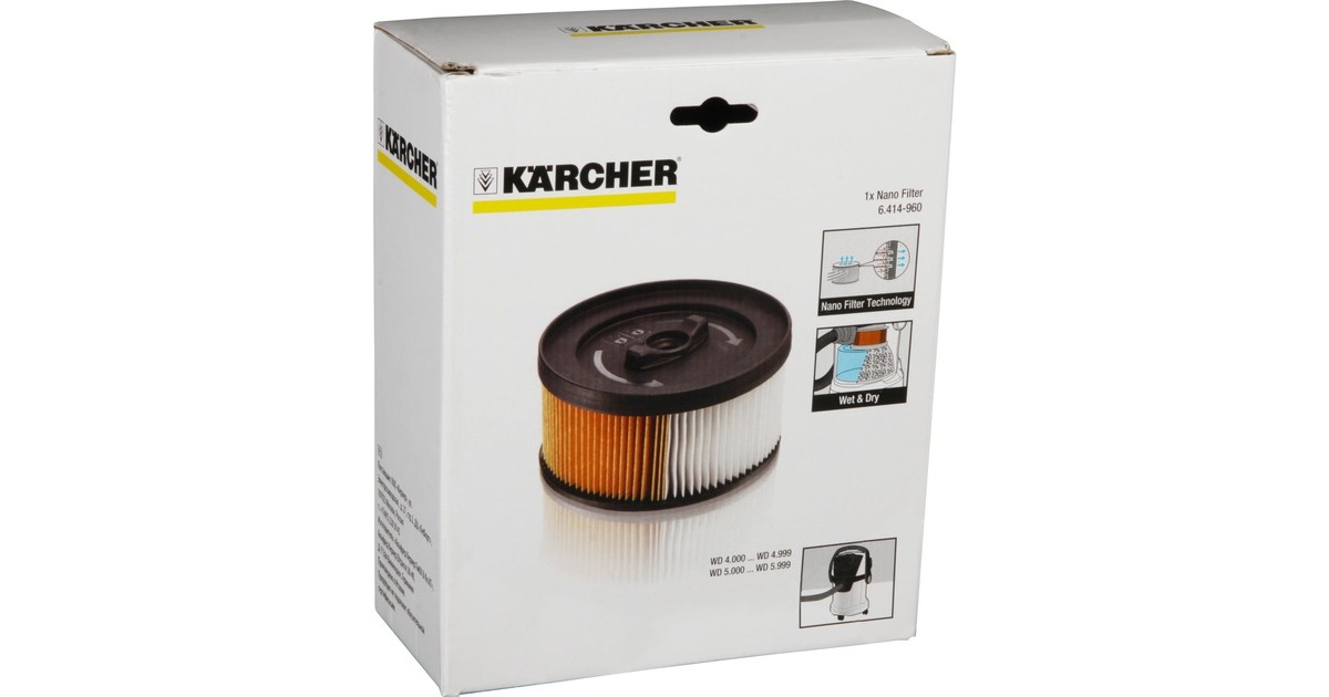 Filtre Cartouche compatible avec Kärcher Aspirateur WD 4.200 / WD 4.250 / WD 5.300 & WD 5.300 alternative à l'original 6.414-960.0/64149600 de Microsafe