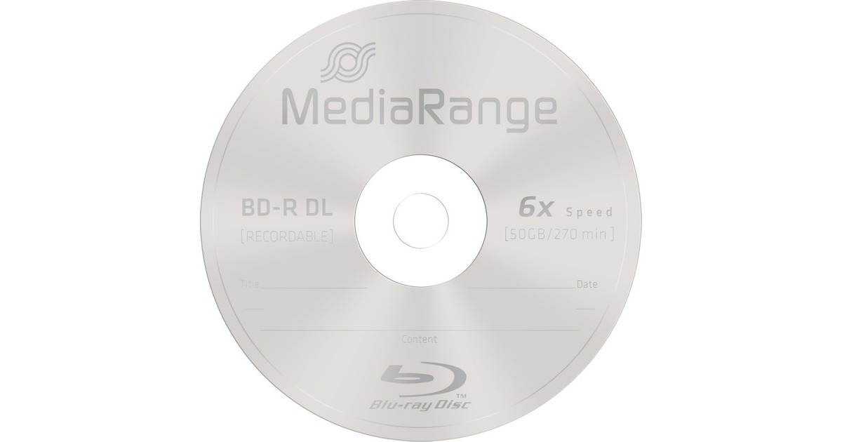 MediaRange BDR Dual Layer 50 GB, BlurayRohlinge 6fach, 25 Stück